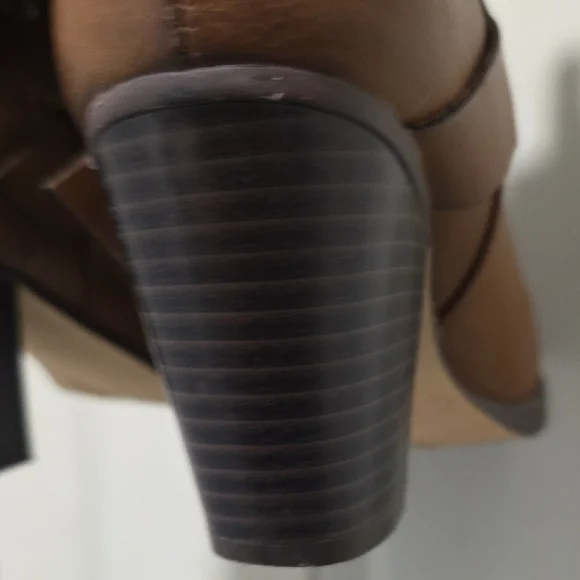 JustFab McKinley Brown Block 3 Inch Heel Boots with Faux Fur Cuff - Picture 8 of 15